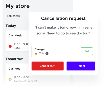 Taking and cancelling the shift